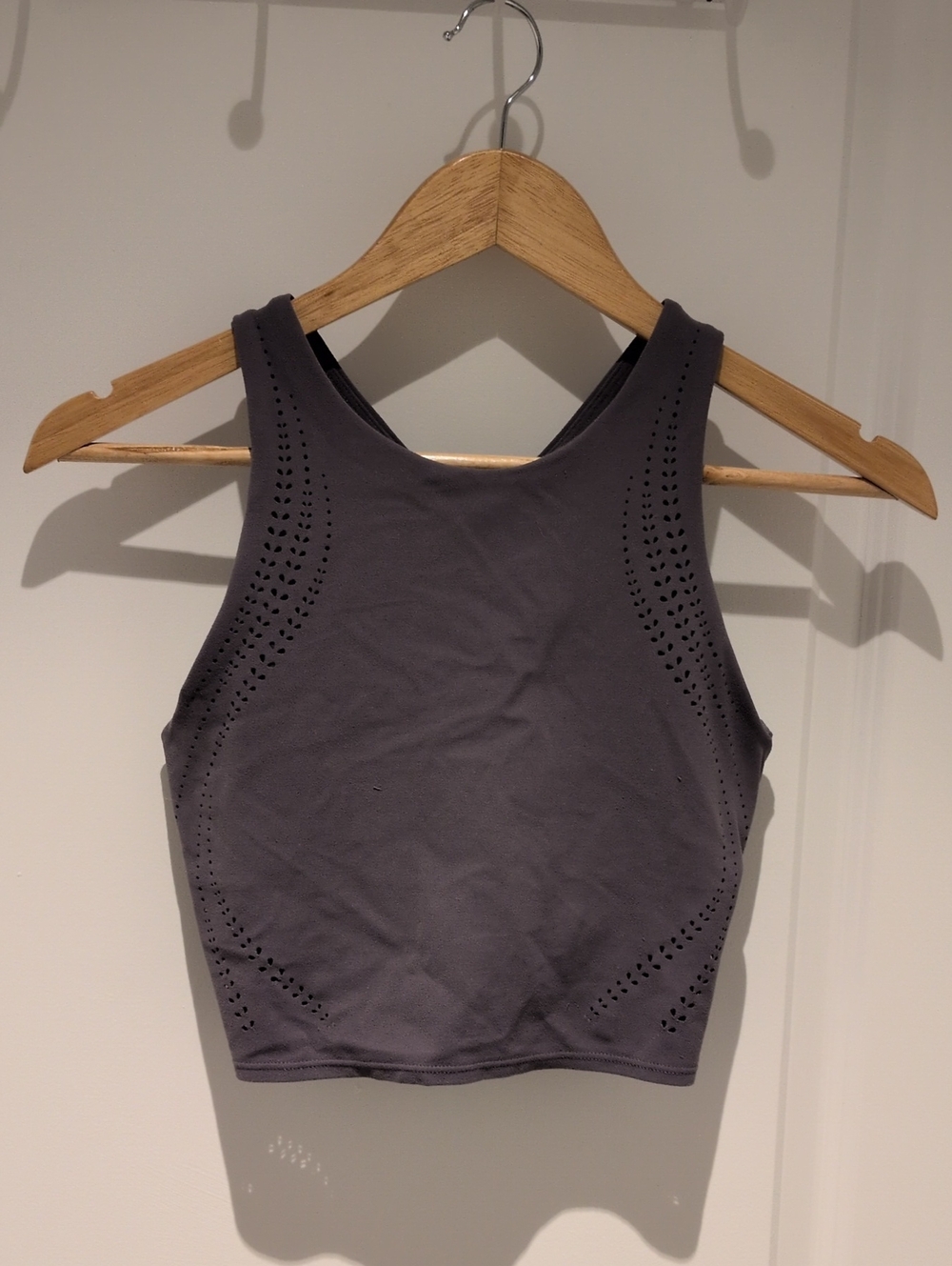 Athleta Purple Grey Laser-Cut High Neck Crop Tank